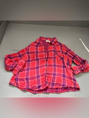 Mudd Women’s Red and Purple Plaid Button-Down Shirt plus size 3XL